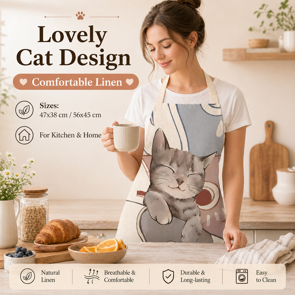 Cute Cat Printed Linen Kitchen - Home Cooking For Cats avis et prix