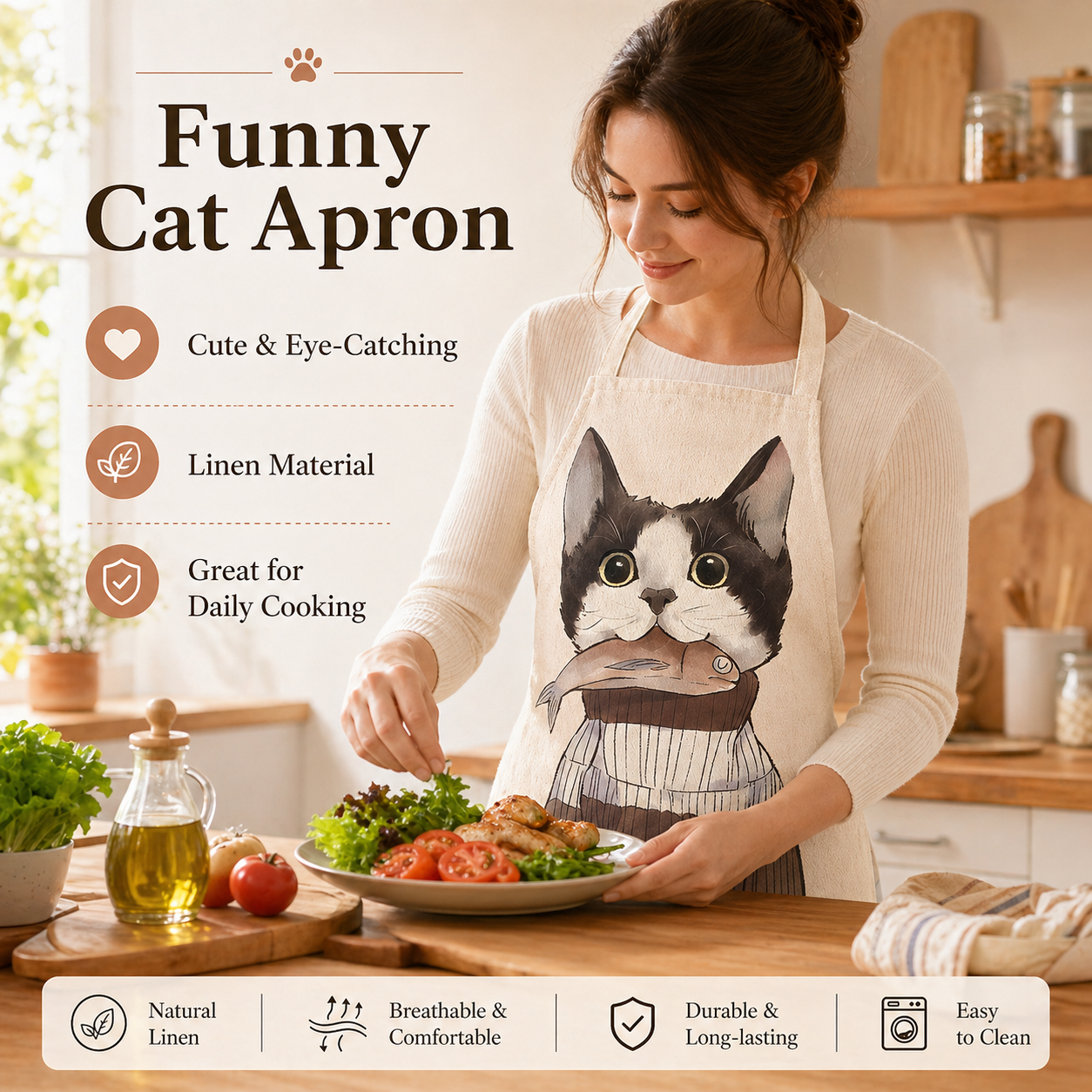Cute Cat Printed Linen Kitchen - Home Cooking For Cats avis et prix